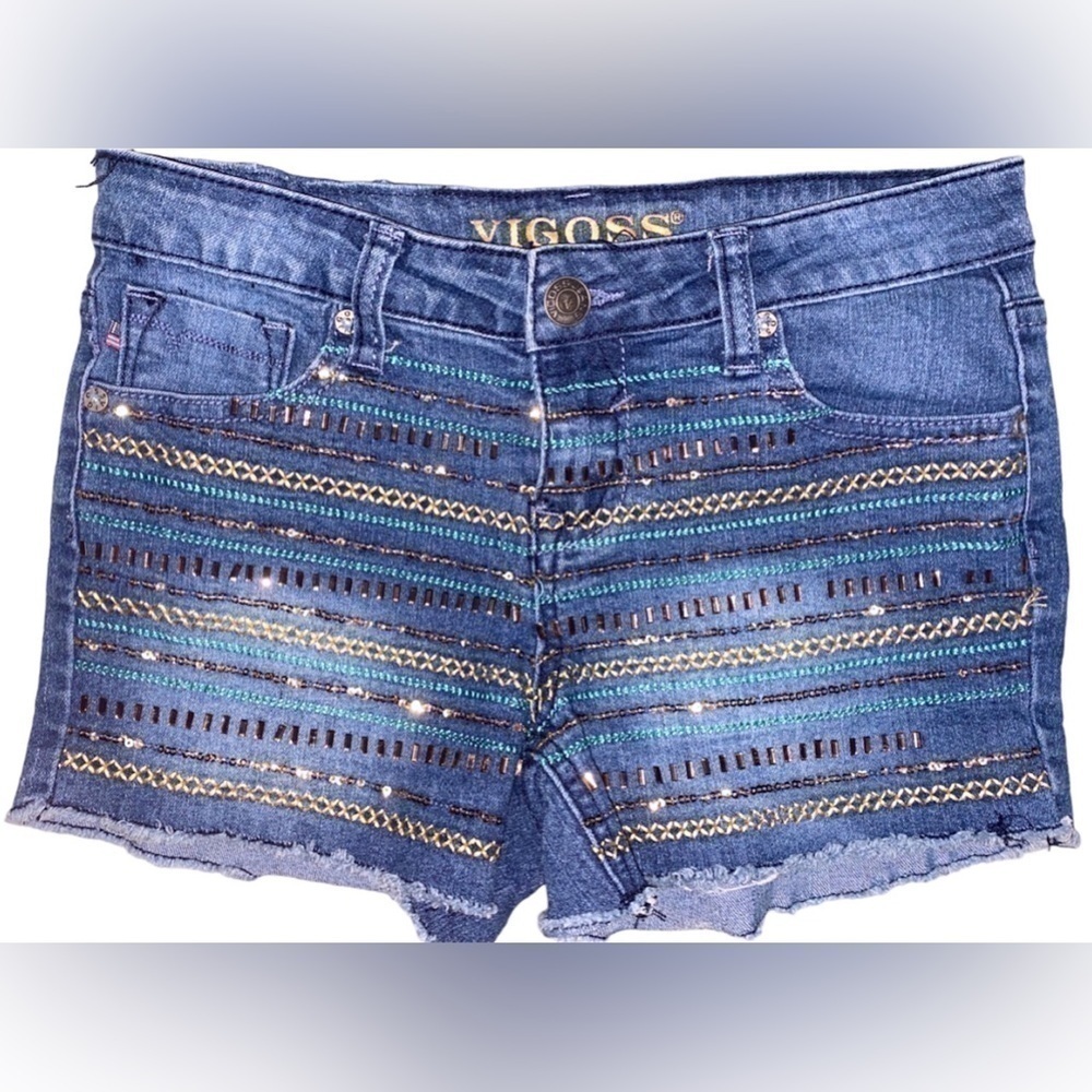 Vigoss Girls City Blue The Chelsea Cut Off Sequin Shorts Size 14